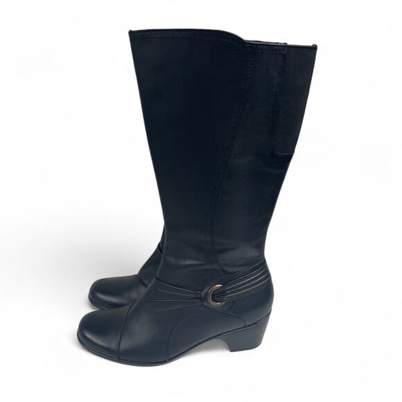 Clarks Boots Womens 9.5M Tall Riding Black Leather Side Zip Knee High Block Heel - Picture 4 of 7